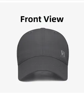 Front view of charcoal grey baseball cap with side patch and breathable mesh fabric