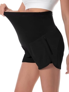 Pantaloncini sportivi premaman a vita alta con fodera e tasca con zip in nero