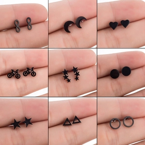 Stainless Steel Geometric Stud Earrings Minimalist Heart Moon Star Triangle Infinity Punk Style For Women Men