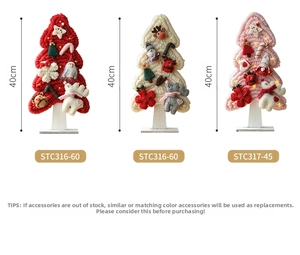 Three 40cm handcrafted felt Christmas trees with reindeer and star ornaments on white base