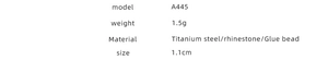 Specifications for titanium steel rhinestone ring weighing 1.5g and measuring 1.1cm