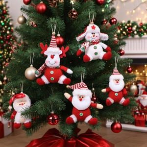 Plush Christmas ornaments set featuring Santa, Snowman and Reindeer on Christmas tree