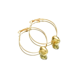 Polished golden hollow heart drop hoop earrings with reflective metallic finish