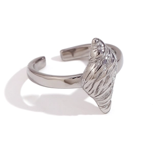Silver vintage sea shell open ring in stainless steel with 3D conch shell texture