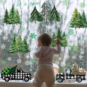 Stickers électrostatiques de Noël avec sapins et flocons pour décoration de vitres festives