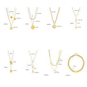 Colliers en acier doré avec pendentifs cœur et smiley, styles de chaînes variées