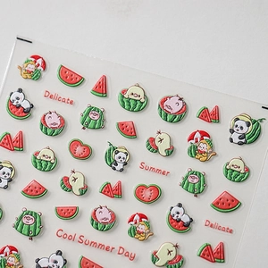 3D embossed summer watermelon and cartoon animal embroidery texture nail art stickers