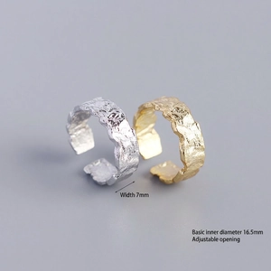 S925 sterling silver irregular foil texture open ring with adjustable 7mm band width