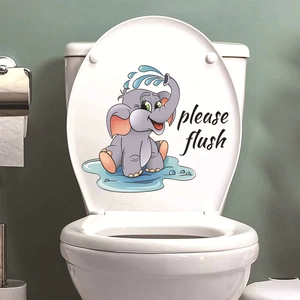 Cute cartoon elephant toilet lid sticker with Please Flush text for bathroom decor