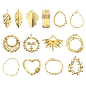 Stainless Steel Charms Pendants DIY Jewelry Making Gold Plated Geometric Hammered Texture Sun Face Heart Leaf For Necklace