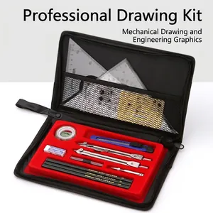 Professional Mechanical Drafting Drawing Tools With Metal Compass Plastic Ruler Protractor Graphite Pencils Eraser Storage Bag For Architecture Student Engineering