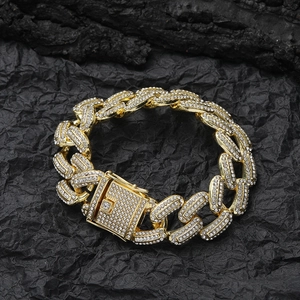 Chunky 20mm gold Cuban link bracelet for men with sparkling rhinestone inlay