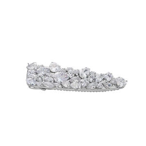 Silver luxury hair clip with zircon waterdrop rhinestones on a white background