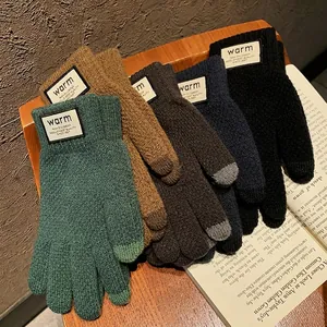 Winter thermal knitted gloves in five colors with touchscreen tips and warm lining