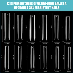 Tabella taglie dettagliata per punte unghie finte ballerine 3XL extra lunghe in 12 misure