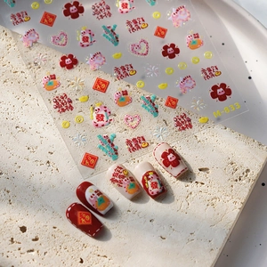 Chinese New Year 3D nail art stickers with red and gold embossed festive designs M-833