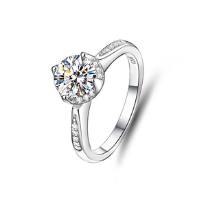 Classic S925 sterling silver crown ring with 1 carat round moissanite gemstone