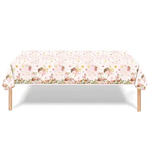 Nappe rectangulaire rose avec motifs de fées et fleurs pour fête d'anniversaire enfant