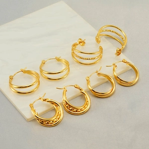 Geometric Hoop Earrings Stainless Steel 18k Gold Plated C Shaped Retro Fashion Jewelry For Women