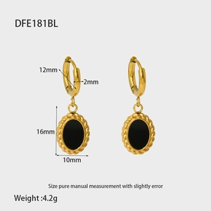 Detailed size chart of oval resin gold earrings with 12mm buckle and 16mm pendant length