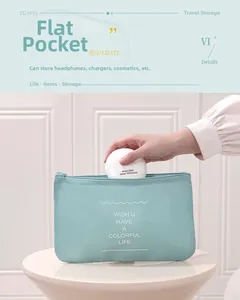 Mint green waterproof travel pouch for cables and cosmetics with zipper closure