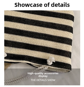 Detail showing the thick cotton drawstring and woven texture of the striped tote bag