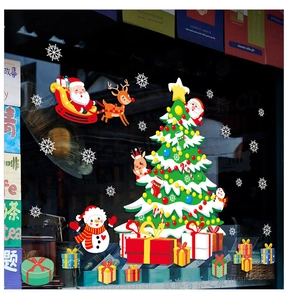 Christmas Window Stickers PVC Static Cling Removable Waterproof Glass Decals Santa Reindeer Snowman Festive Shop Decoration