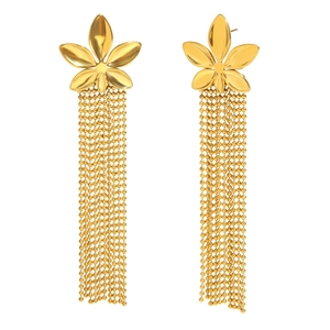 Exaggerated 18K gold plated flower pearl tassel earrings made of stainless steel