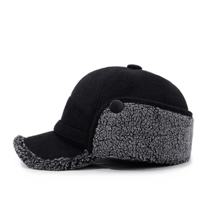 Winter thermal earflap baseball cap for men featuring gray faux lamb wool lining