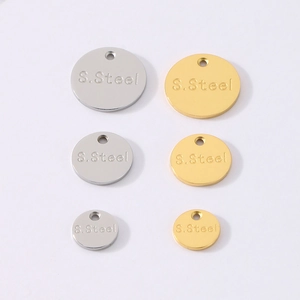 Polished gold and silver stainless steel round pendant charms in three different sizes