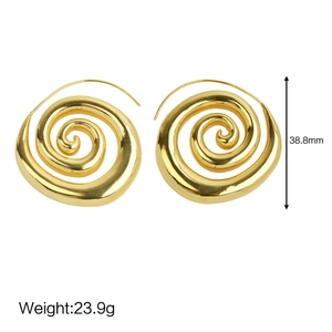 Classic 18k gold plated brass spiral hoop earrings with large textured disc design