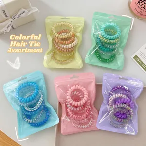 5-pack summer gradient spiral telephone wire hair ties set in assorted vibrant colors