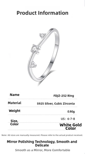 Macro shot of S925 sterling silver ring featuring three cubic zirconia and inner S925 hallmark