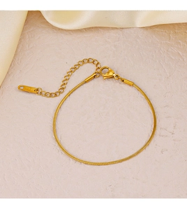 Detail of 18K gold plated snake chain bracelet with lobster clasp on stone surface