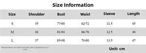 Tableau des tailles détaillé pour t-shirt en dentelle avec mesures buste et longueur
