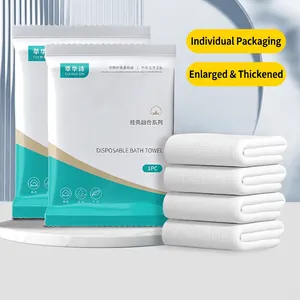 Disposable Bath Towel And Face Towel Cellulose Fiber Thick Absorbent Portable Individually Wrapped For Travel Hotel Spa