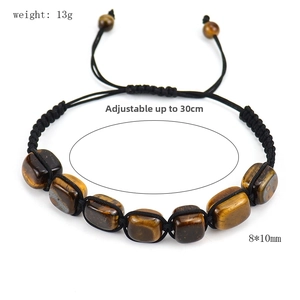 Detail view of woven tiger eye bracelet with 8x10mm stones and adjustable 30cm cord