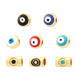 Colorful enamel Evil Eye beads in round and cylindrical gold metal for DIY jewelry