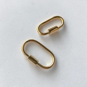 Pair of gold-plated oval carabiner screw clasps for DIY jewelry necklace making