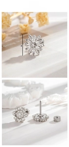 Macro detail of snowflake cartilage stud with marquise cubic zirconia and screw back