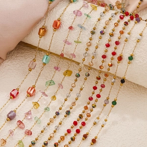 Beaded Chain Stainless Steel Colorful Crystal Glass Beads Handmade DIY Jewelry Making Accessories Bracelet Necklace Findings