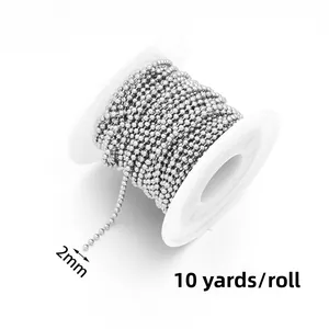 Close-up of 2mm silver stainless steel ball chain on a 10-yard roll for DIY jewelry