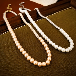 Elegant Splicing Necklace With Imitation Artificial Pearl And Zircon Inlaid Copper Gold Plated Fashion Clavicle Chain For Women