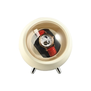 Automatic single watch winder in beige spherical design with a clear glass window