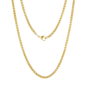 Polished 3mm gold stainless steel wheat chain necklace with a secure lobster clasp closure