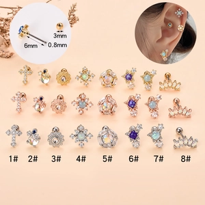 Orecchini a Bottone per Cartilagine in Acciaio Inossidabile con Zirconia Croce Stella Fiore Corona per Donna Gioielli Vintage