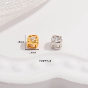 3.6mm S925 sterling silver square spacer bead with heart hollow and sparkling zircon