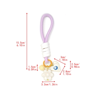 Spécifications de taille pour porte-clés œil grec tissé avec pendentif fleur
