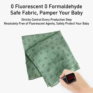 Fluorescence-free green cotton baby bandana bib with smile face pattern and safety test
