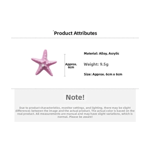 Detail view of pink starfish hair clip with alloy and acrylic material specs